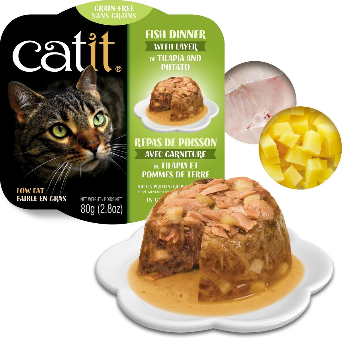 Catit Dinner Ocean Fish w/Tilapia and Potato Cat Wet Food， 2.8-oz can