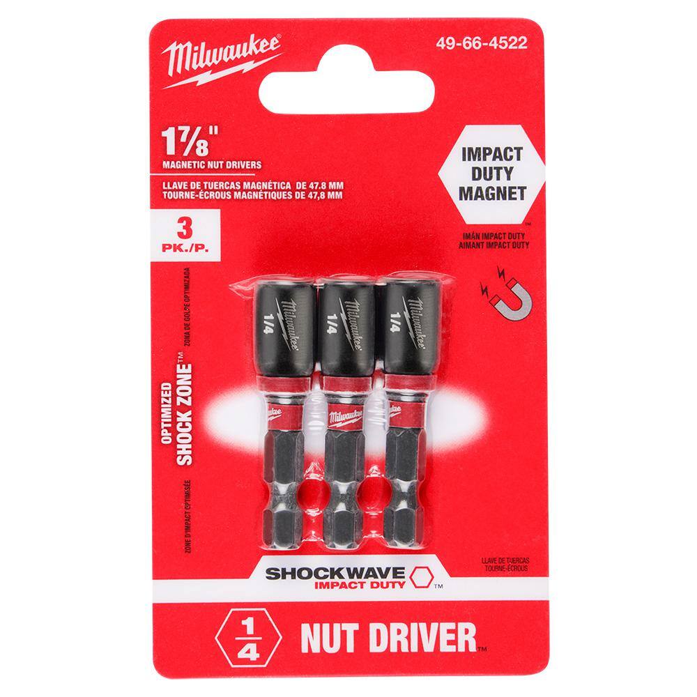 MW SHOCKWAVE Impact Duty 14 in. x 1-78 in. Alloy Steel Magnetic Nut Driver Bit (3-Pack) 49-66-4522