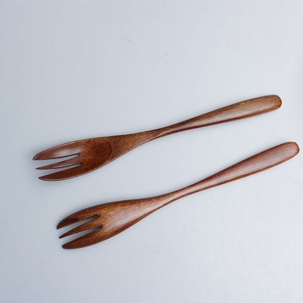 Wooden Forks 5 Pcs Wood Long Handle Fork Tableware Dinnerware - Wood Color - 7.5