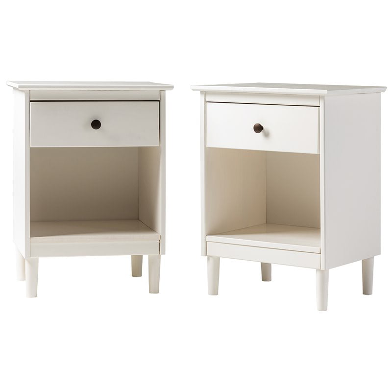 Pemberly Row Mid-Century Solid Wood Bedroom Nightstand in White (Set of 2)