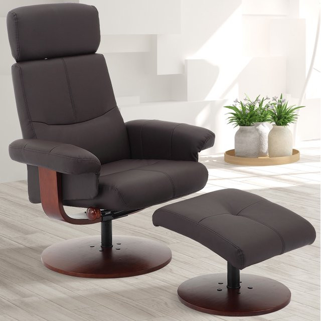 Modern Recliner Chair  ampFootstool  Swiveling Design With Brown Faux Leather Seat   Modern   Recliner Chairs   by Declusia  Houzz