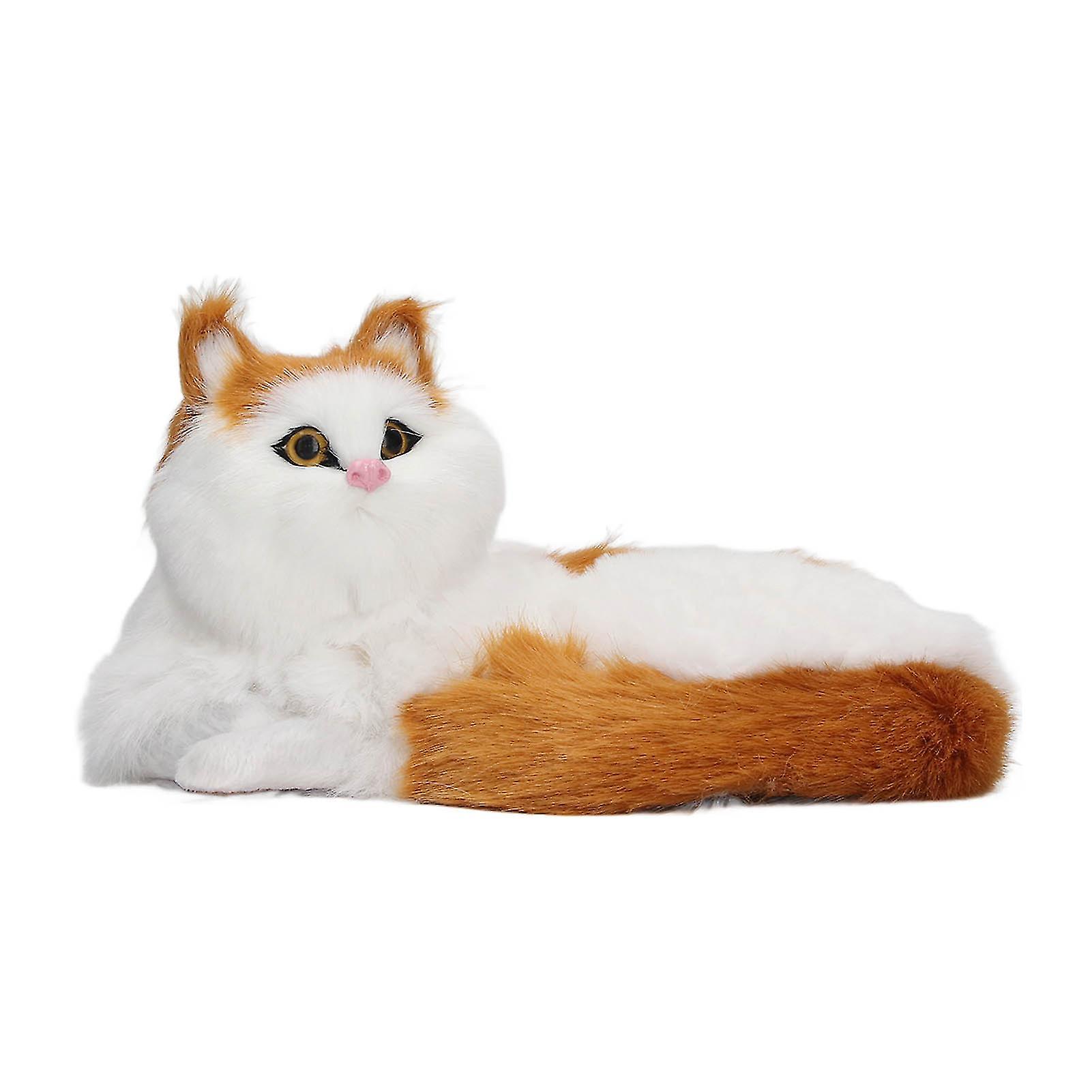 Simulation Furry Cat Figurine Home Cute Funny Synthetic Fur Cat Decorative Statue for Kid Adult