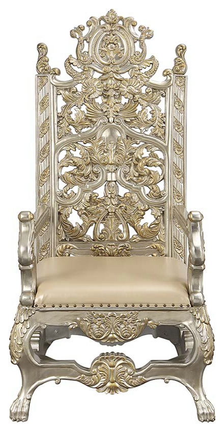 Acme Danae Arm Chair Set of 2 PU Champagne and Gold Finish   Victorian   Dining Chairs   by AMOC  Houzz