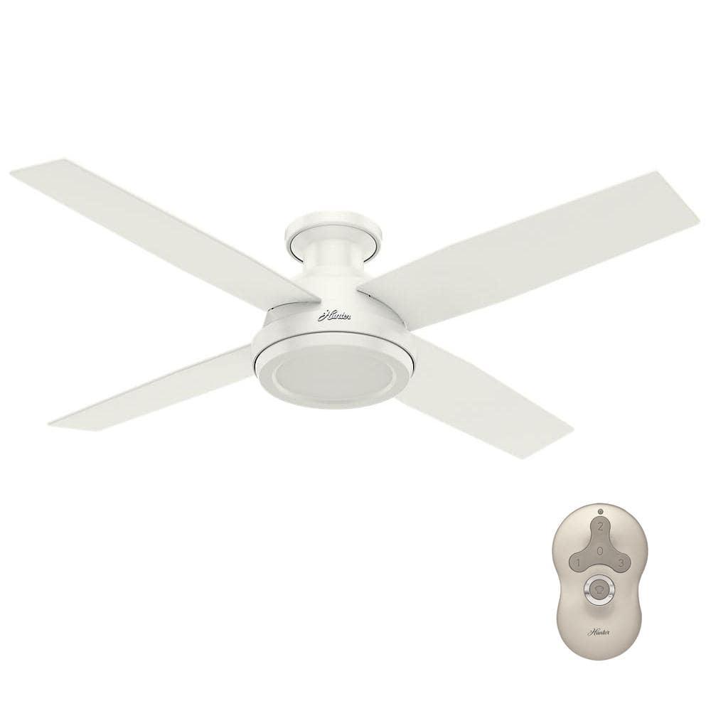 Hunter Dempsey 52 in Low Profile No Light Indoor Fresh White Ceiling Fan with Remote