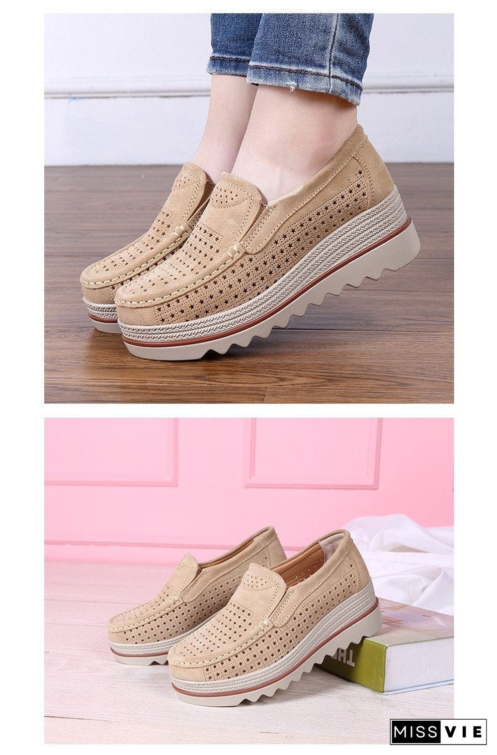 Women Shoes Platform Sneakers Slip on Flats Loafers Moccasins Hollow Out Casual Shoes