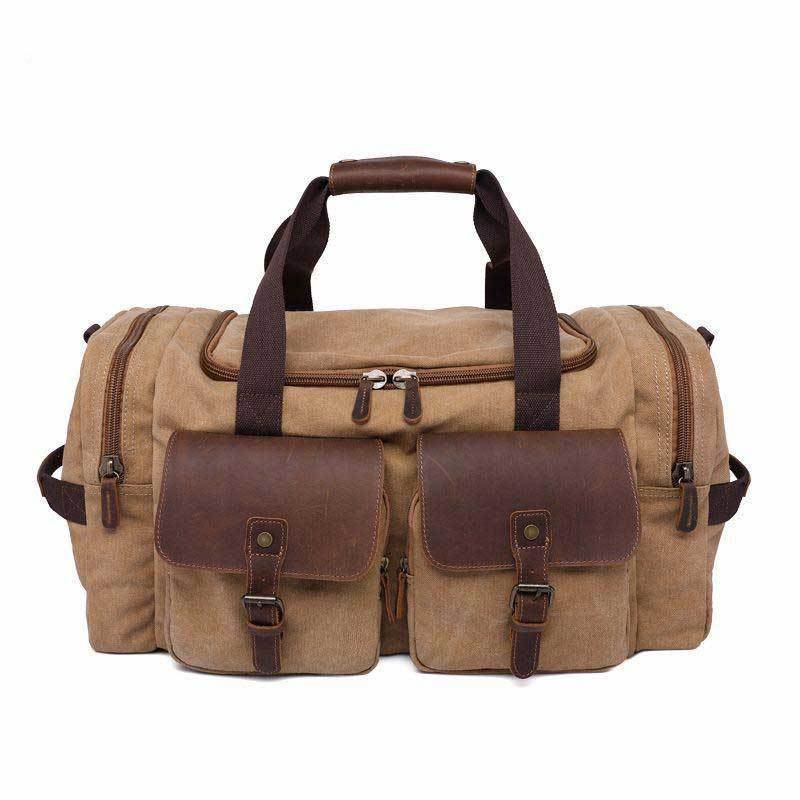 Oversized Canvas & Leather Weekend Duffel Bag