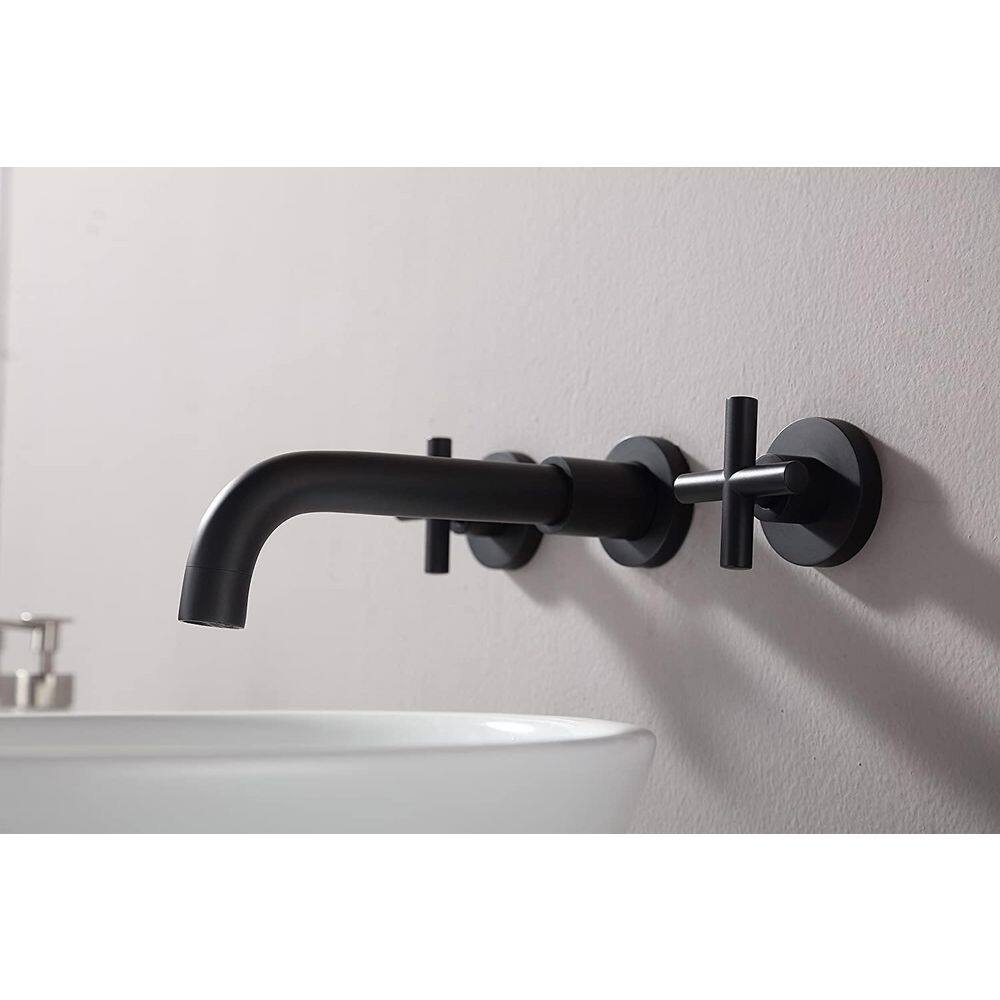 Nestfair Double Handle Wall Mounted Bathroom Faucet in Matte Black SX-MS905B