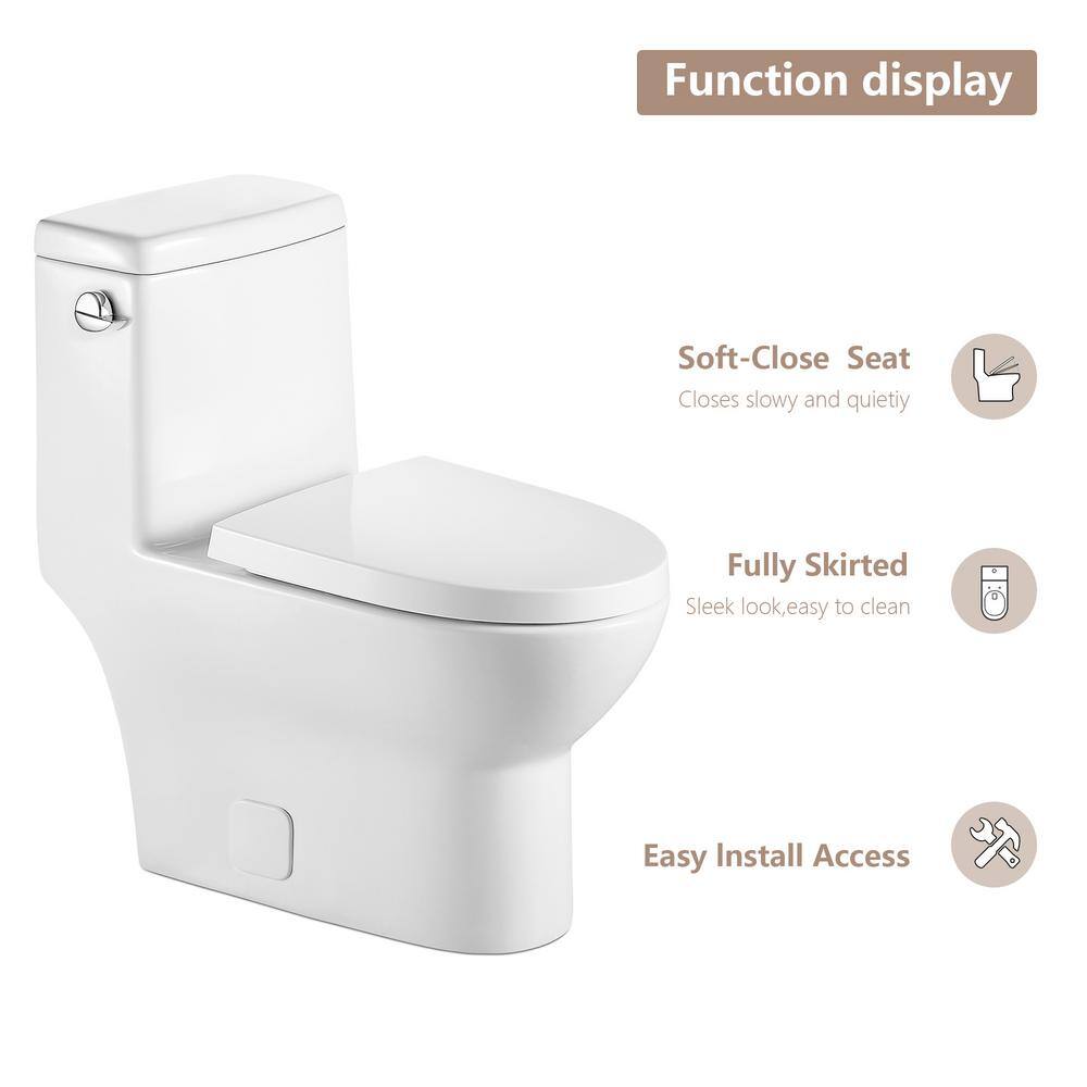 LORDEAR 12 in. Rough-In 1-piece 1.28 GPF Single Flush Elongated Toilet in White Soft Close Seat Included MT102CL4