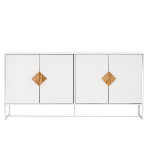 White Wood Entryway Console Table Storage Sideboard with 4-door