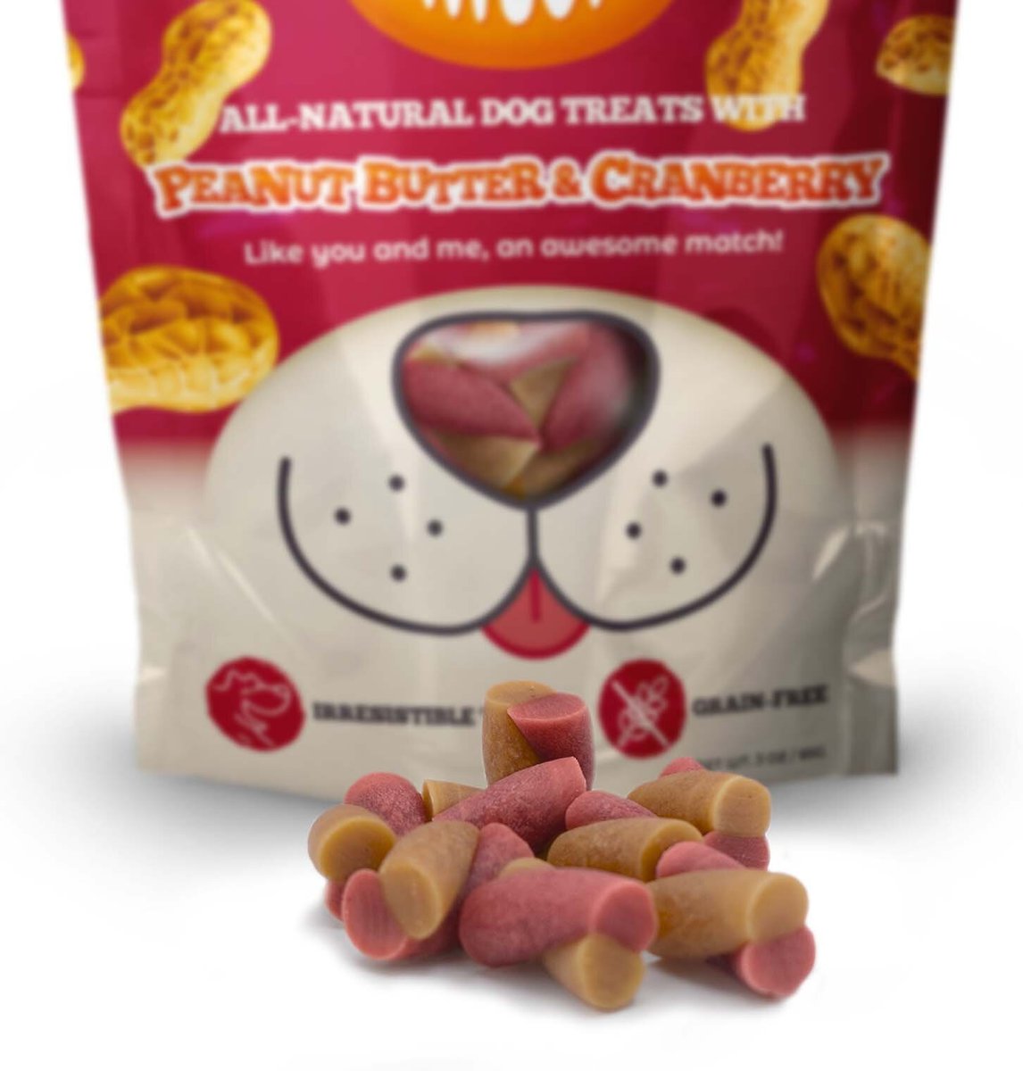 Awesome Pawsome Peanut Butter and Cranberry Dog Treats， 3-oz bag