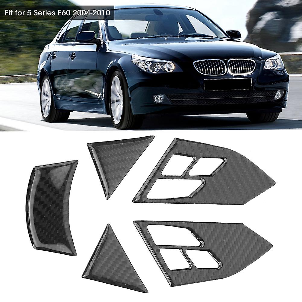 5pcs Carbon Fiber Steering Wheel Button Trim Cover Stickers Fit For 5 Series E60 2004-2010