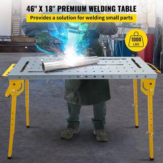 VEVOR 46 in. x 18 in. Welding Table Steel Folding Industrial Workbench with 1000 lbs. Load Capacity Adjustable Height HJTYCWBD14618JCDAV0