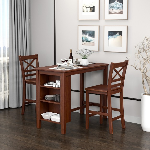 Homesessentials 3pcs Counter Height Pub Dining Table Set W Storage Shelves amp 2 Bar Chairs