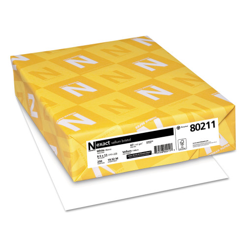 Neenah Paper Exact Vellum Bristol Cover Stock， 94 Bright， 67 lb Bristol Weight， 8.5 x 11， White， 250/Pack (80211)