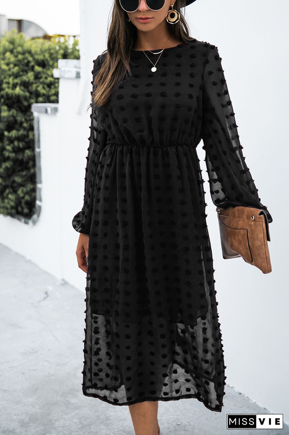 Pom Pom Textured Long Sleeve Dress Women Wholesale