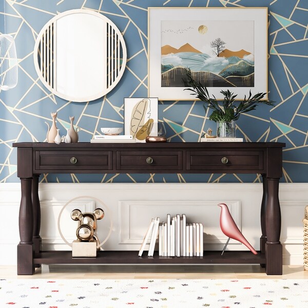 Long Extra-thick Sofa Console Table with Drawers and Shelf