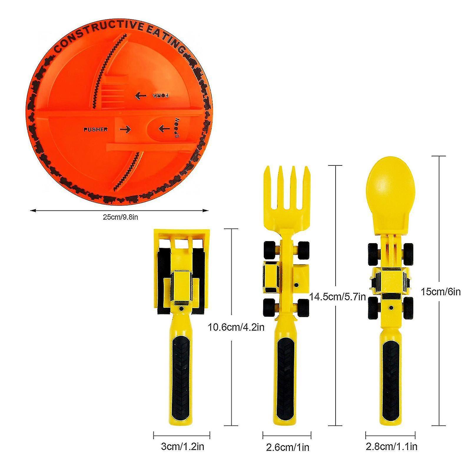 Bulldozer Excavator Shovel Toddler Plates Tableware Dining Set Dishes Durable 3pcs Children's Cutlery Sets