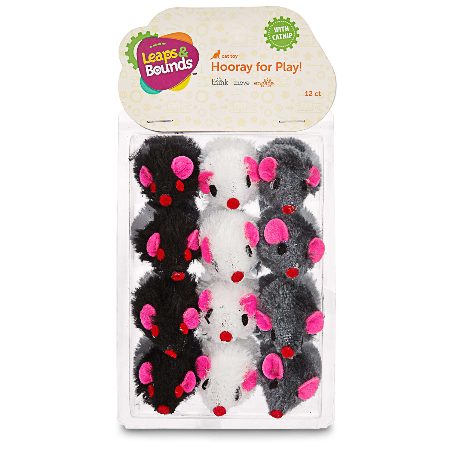 LEAPS  BOUNDS Fuzzy Mice Cat Toys with Catnip， Medium， Pack of 12