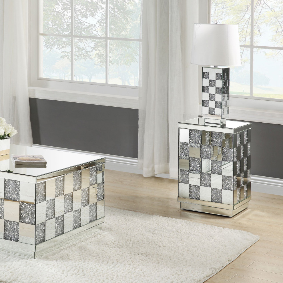 Elegant Mirrored Side Table  Unique Faux Diamonds Accents  ampSquare Top  Silver   Contemporary   Side Tables And End Tables   by Decor Love  Houzz