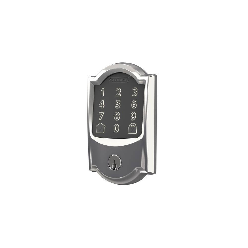 Schlage Camelot Bright Chrome Electronic Encode Smart WiFi Deadbolt with Alarm BE489WB CAM 625