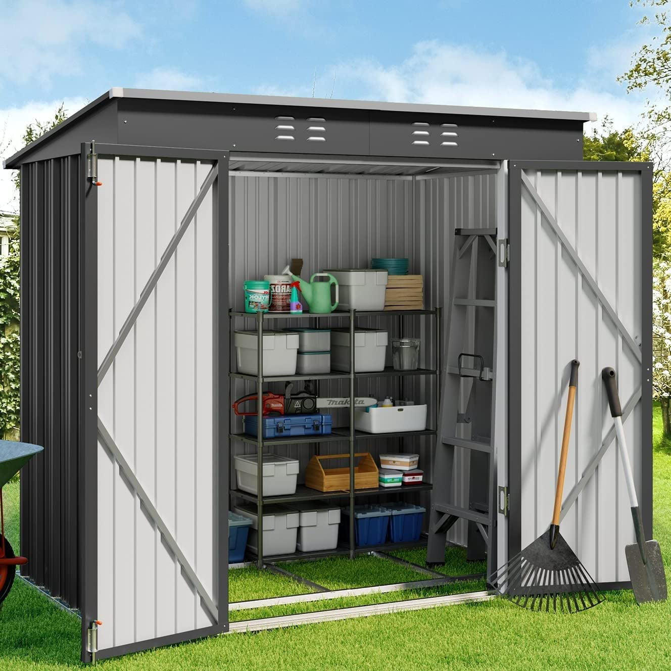 Lofka 6ft x 4ft Metal Garden Shed for Outdoor Storage, Gray