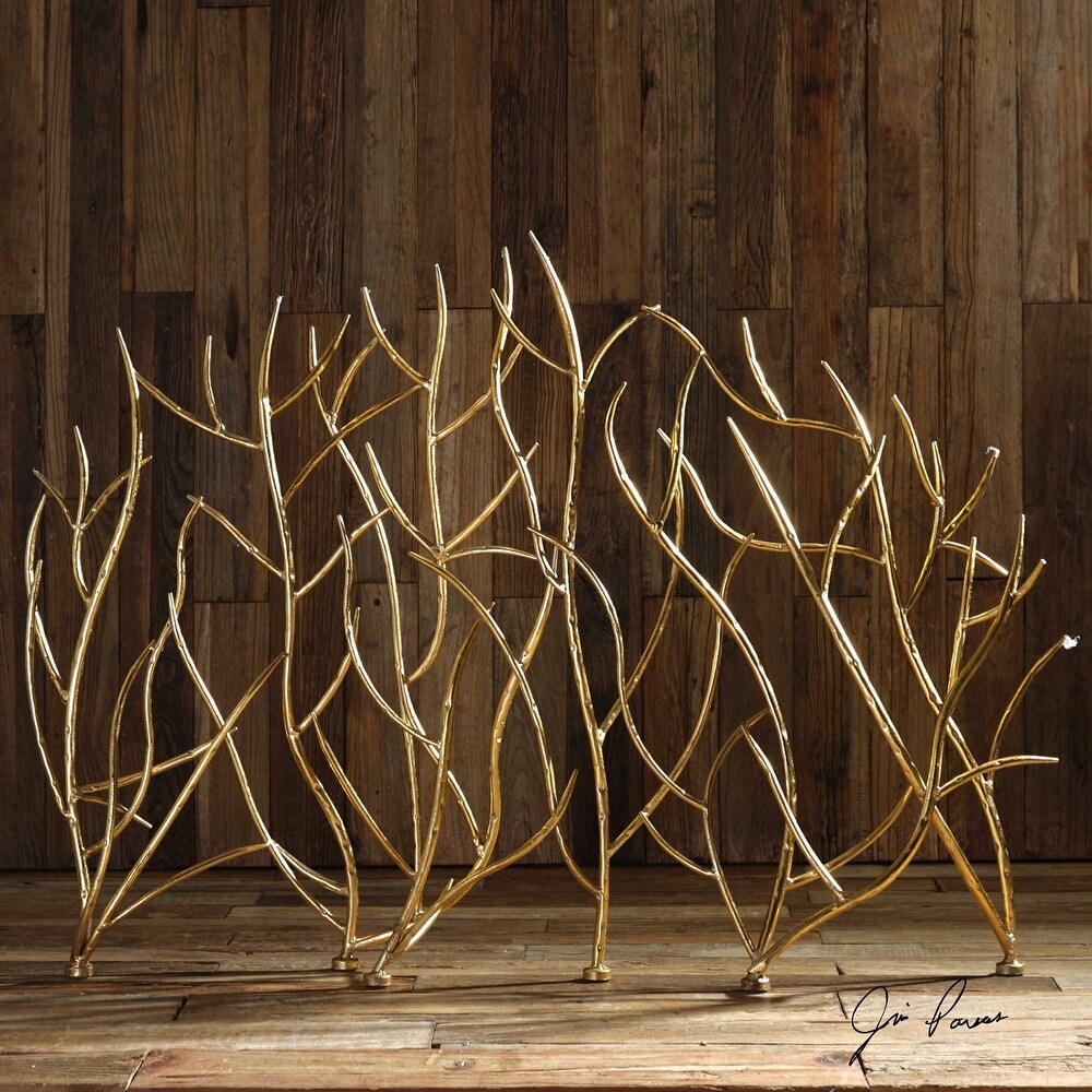 31.89” Gold Branches Decorative Fireplace Screen