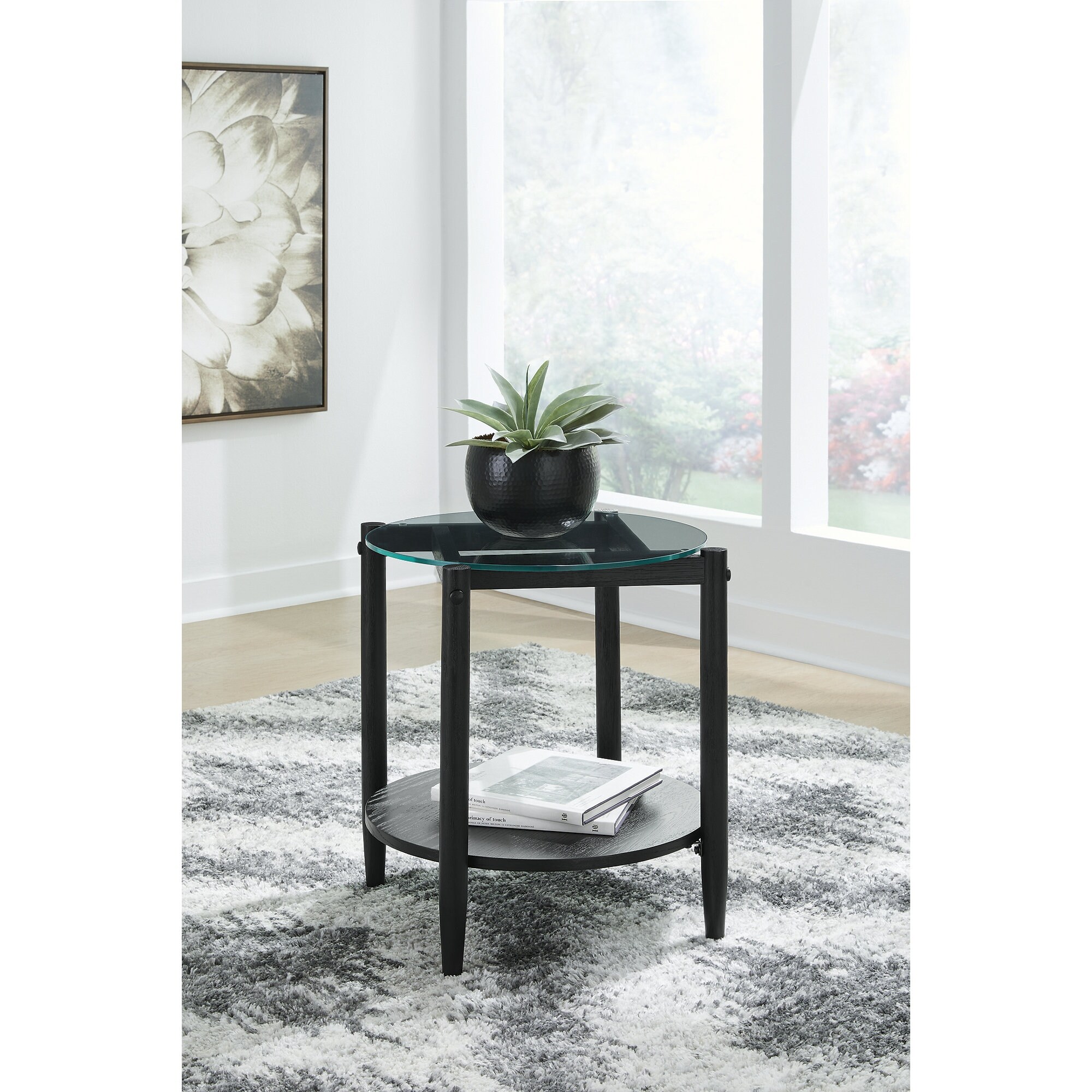 Signature Design by Ashley Westmoro Black/Clear Round End Table