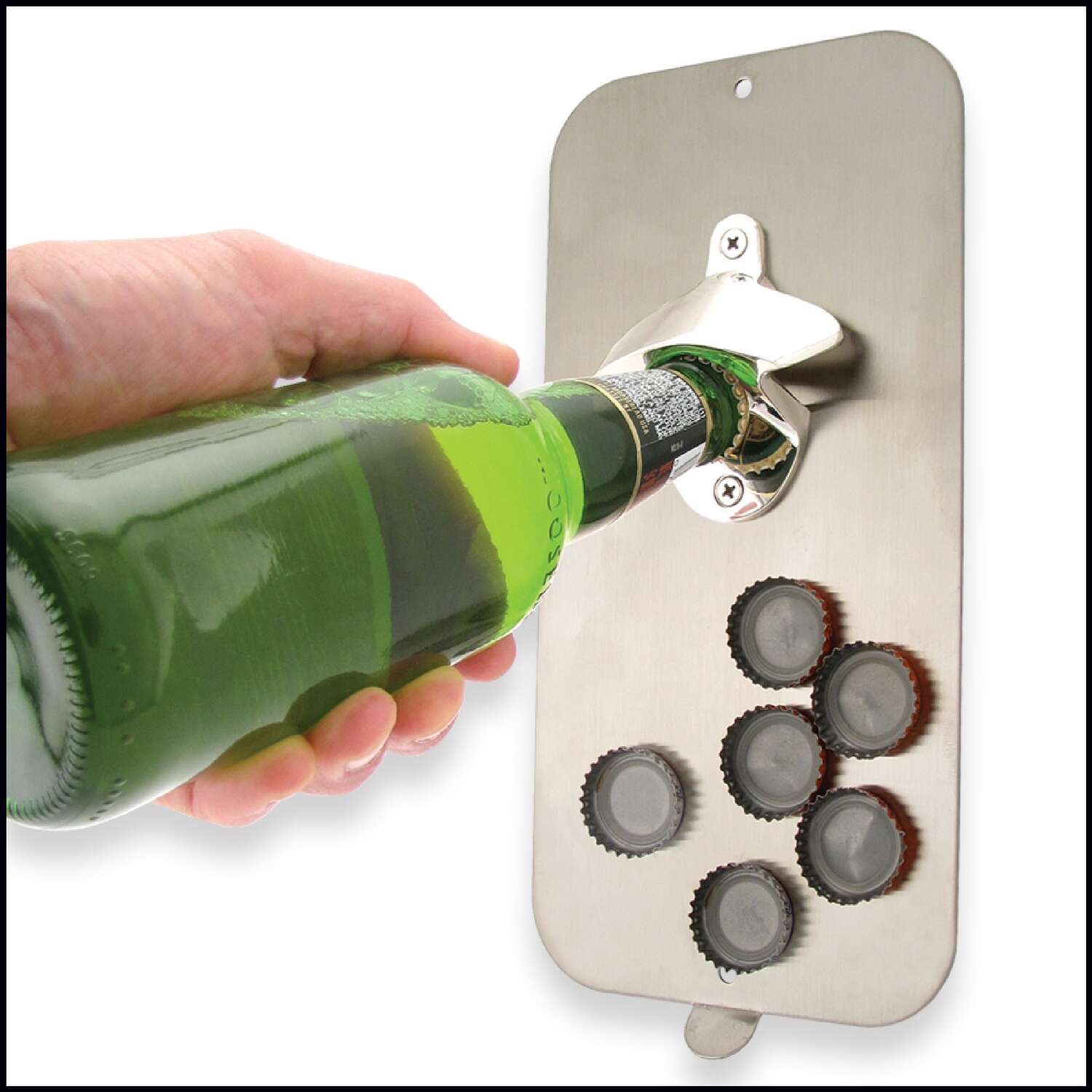 Magnet Source Pop N Catch Brushed Nickel Silver Stainless Steel Manual Magnetic Bottle Opener