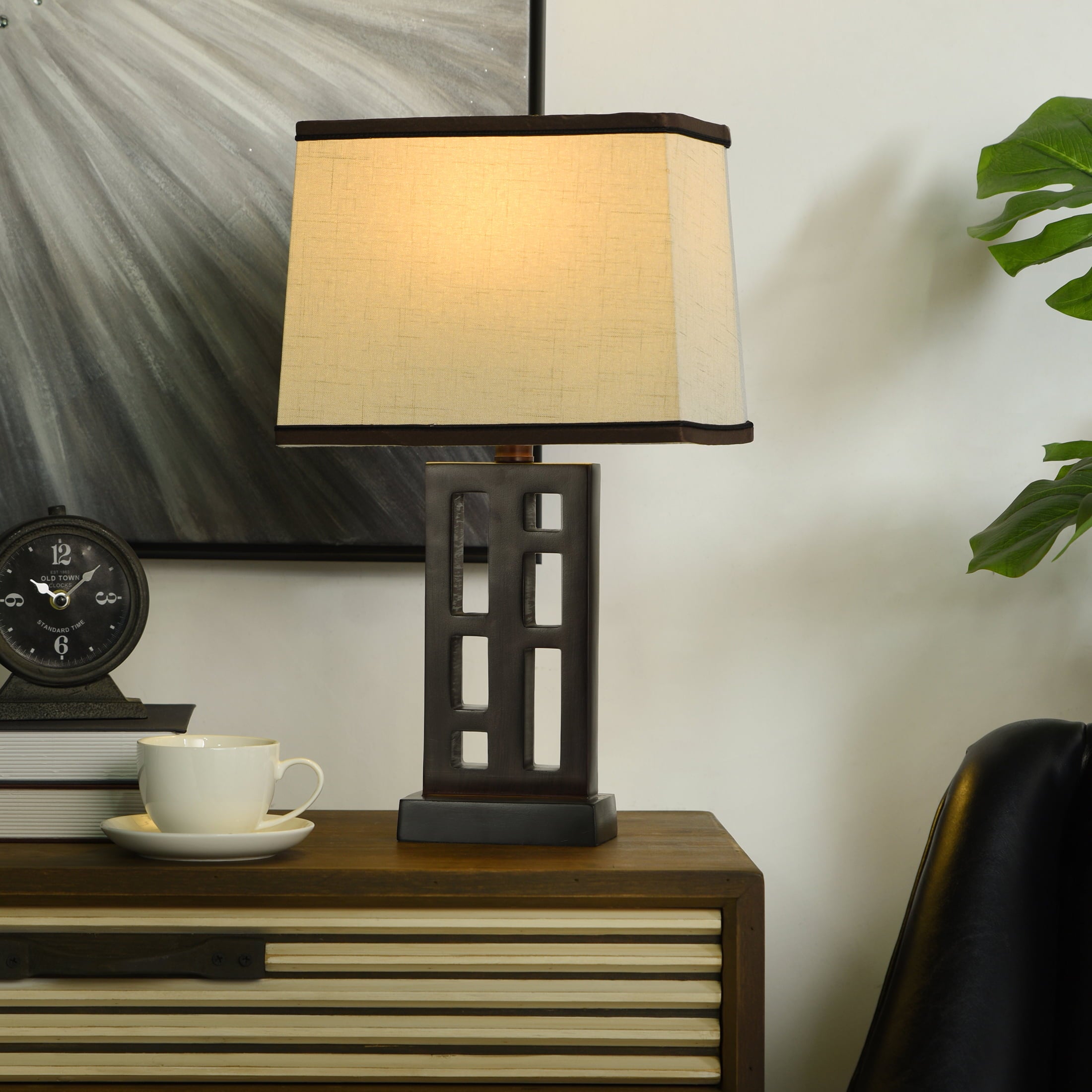 Better Homes & Gardens Open Works Lamp with Shade, Walnut