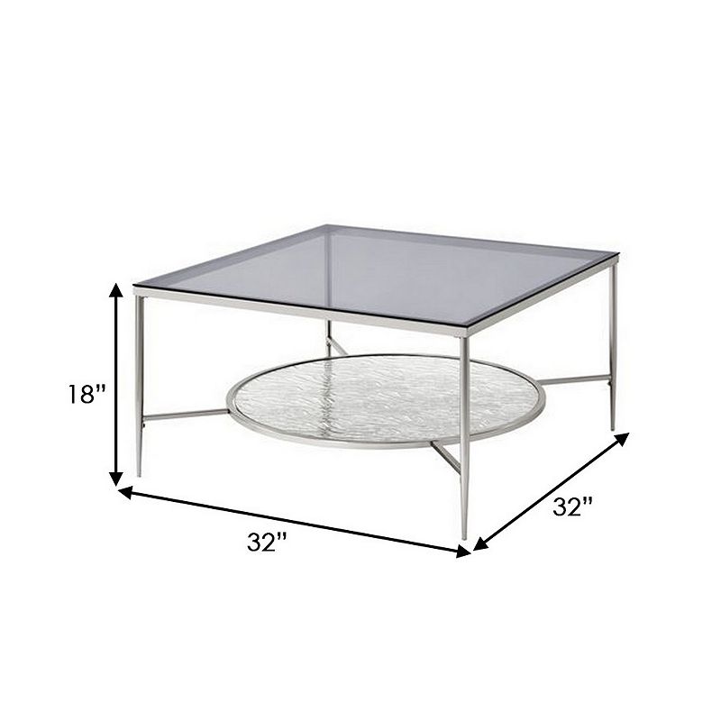 Coffee Table with Textured Round Shelf， Silver