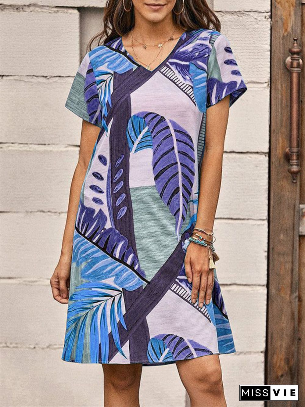 Women's Printed Loose Casual Short Sleeved Dress Women's Wear