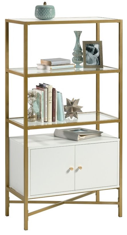 Sauder Harper Heights 3 Glass Shelf Bookcase in White and Gold   Contemporary   Bookcases   by Homesquare  Houzz