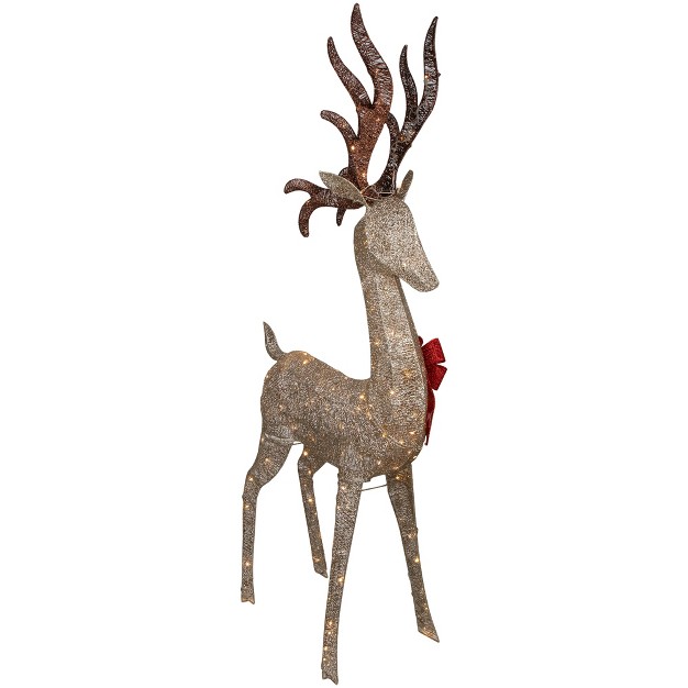 Led Lighted Champagne Deer With Red Bow Outdoor Christmas Decoration