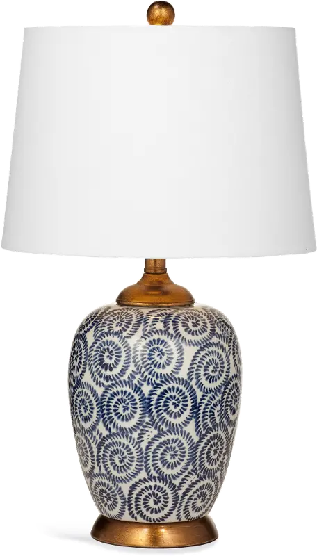 Royal Blue and White Spiral Table Lamp with Rustic Bronze Base