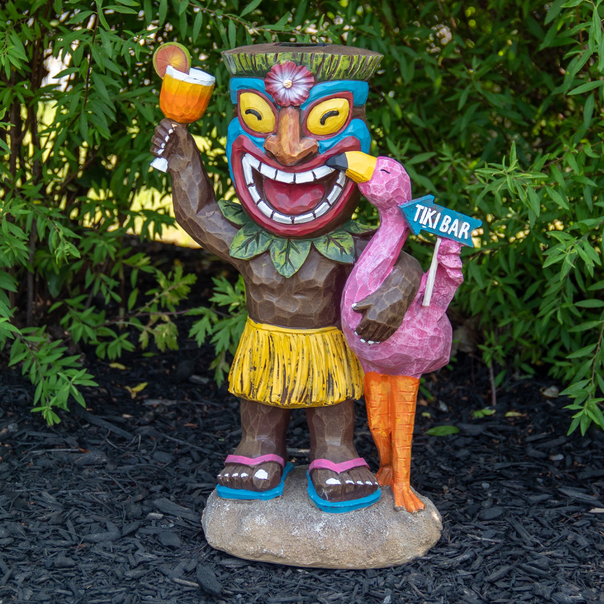 16" Solar Lighted Polynesian Outdoor Garden Tropical Tiki Bar Statue