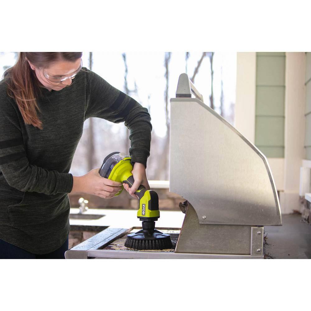 RYOBI ONE+ 18V Cordless Compact Power Scrubber Kit with 2.0 Ah Battery Charger and 6 in. Sponge Hook and Loop Kit P4510K-A95HLK