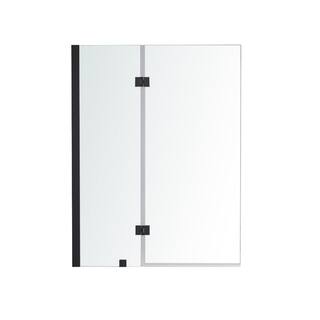 AE Zavana 42 in. W x 55 in. H Pivoting Frameless Tub Door in Black Zavana