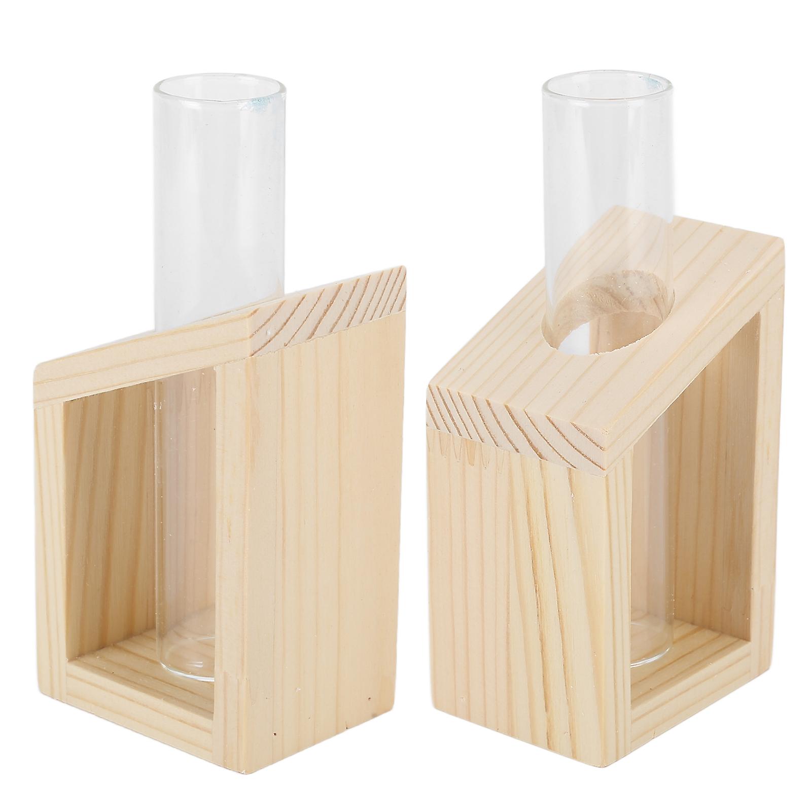 Simple Nordic Test Tube Glass Vase Decoration Creative Wooden Frame Hydroponic Plant Container Home Desktop Decorationsingletube