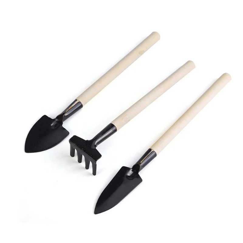 Heavy Duty 3Pcs Mini Gardening Hand Tool Kit with Wooden Handle for Transplanting Cultivating Weeding Plants