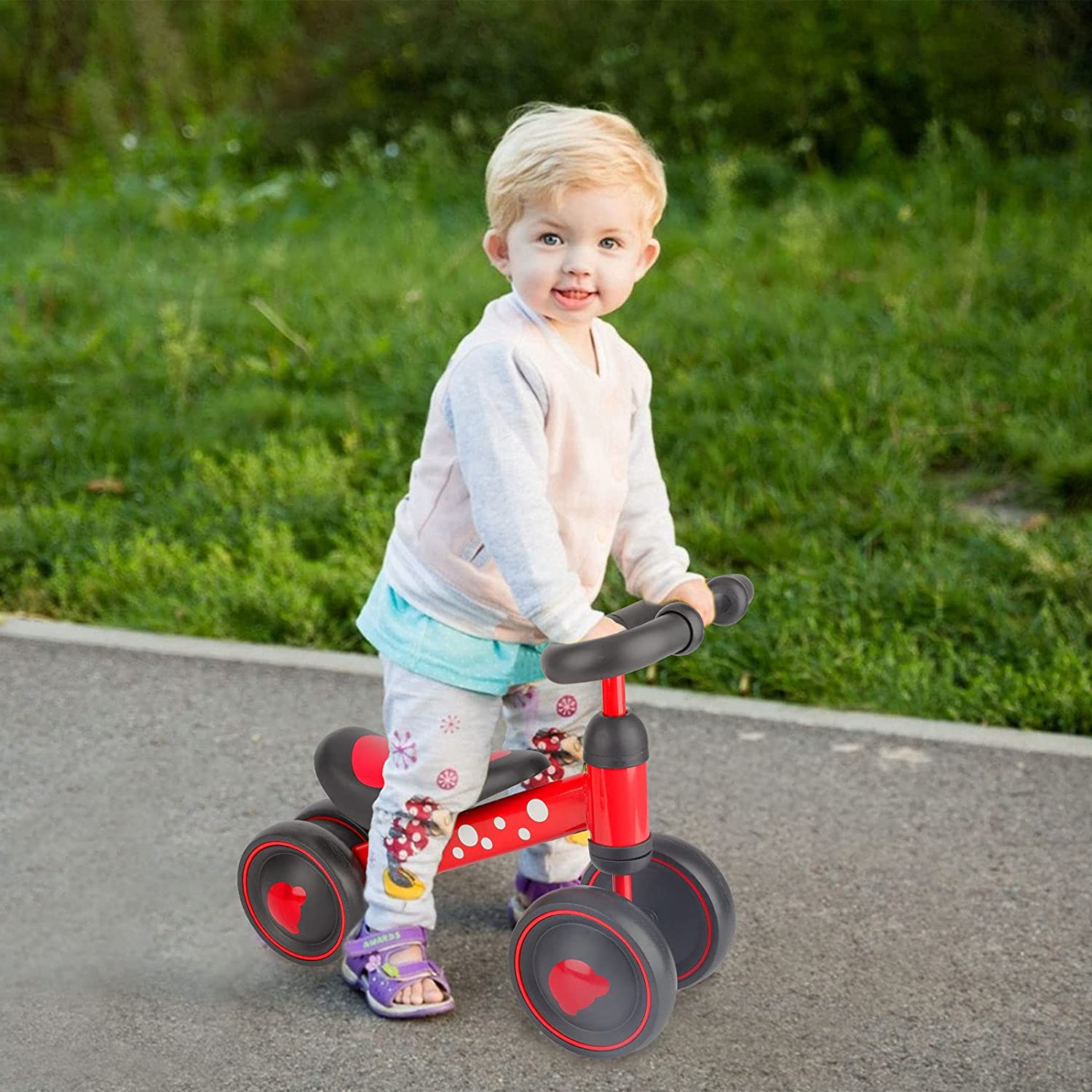 Baby Balance Bike Toddler Outdoor Toys for12-24 Months Walker for Baby Girl Boy Ride-on Toys Gifts Toddler Tricycle Bike 4 Wheels for Birthday （Red）