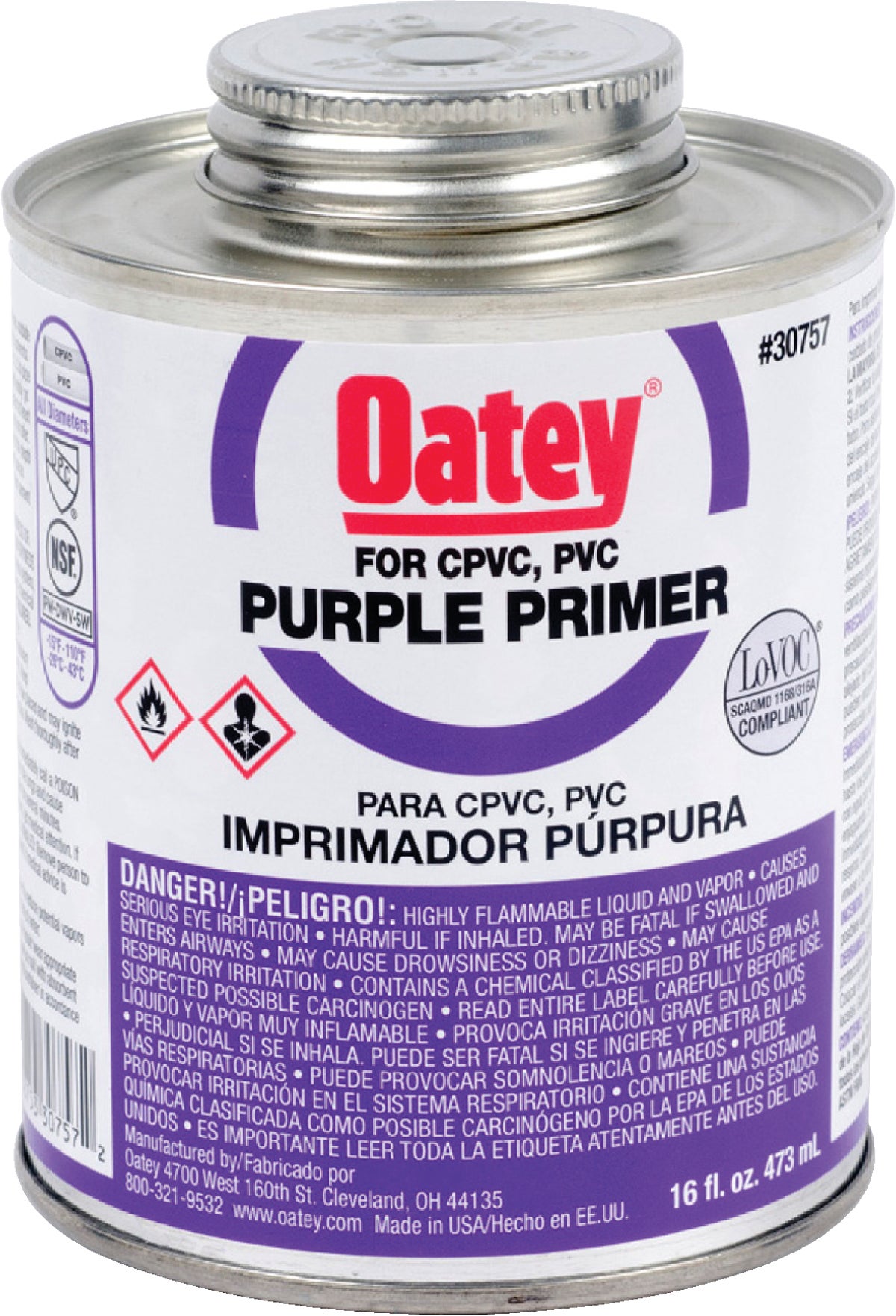 Oatey Purple Pipe and Fitting Primer for PVC CPVC 16 Oz. Purple Tinted