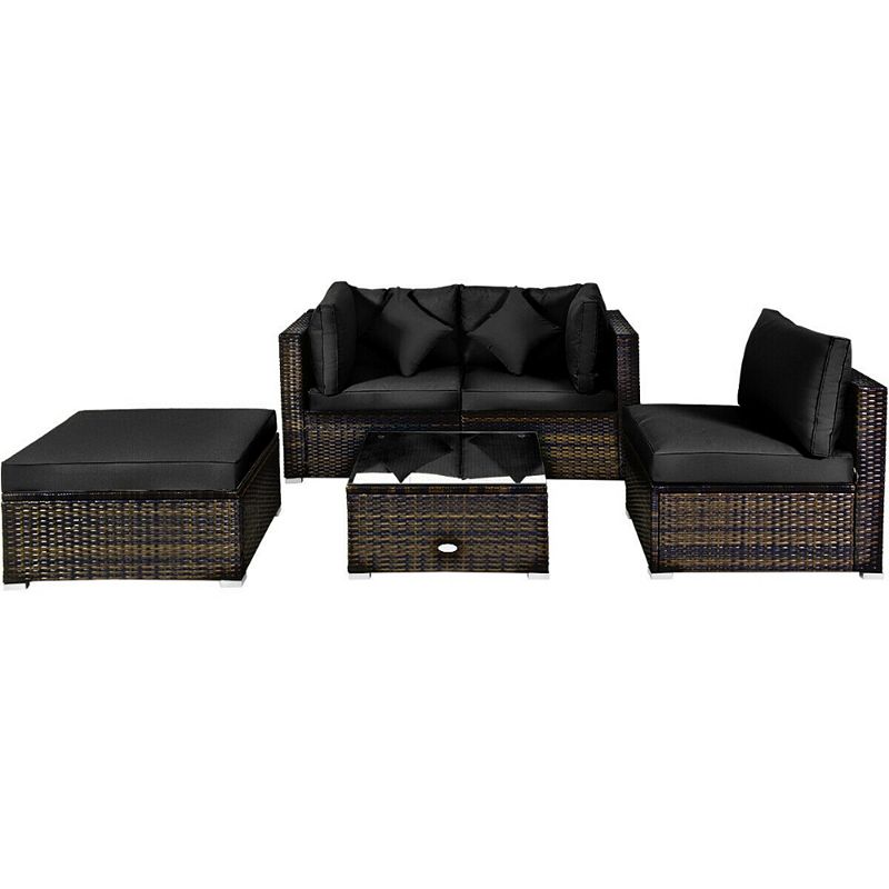 5 Pieces Outdoor Patio Rattan Furniture Set With Cushions