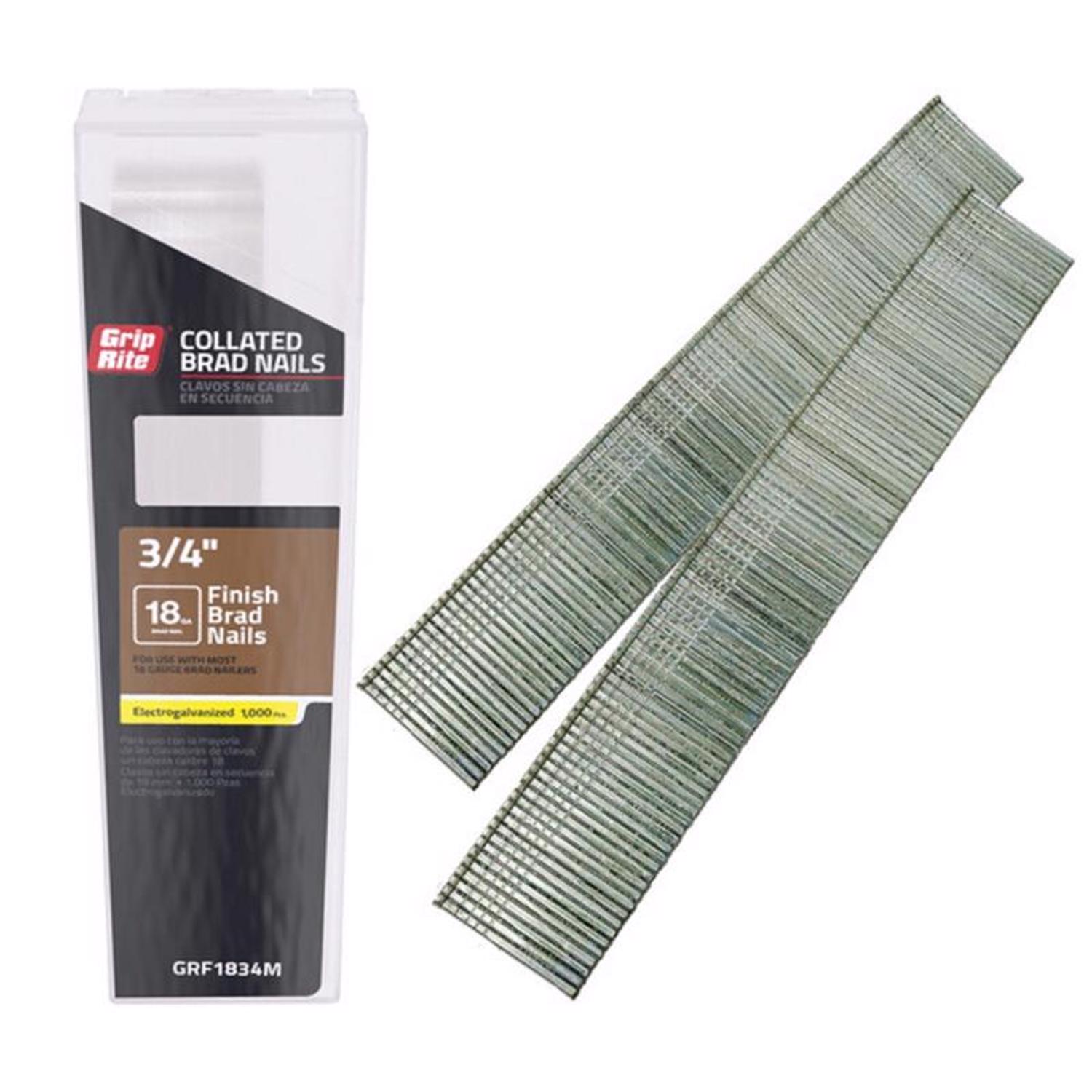 Grip-Rite 3/4 in. 18 Ga. Straight Strip Electro Galvanized Finish Nails 1000 pk