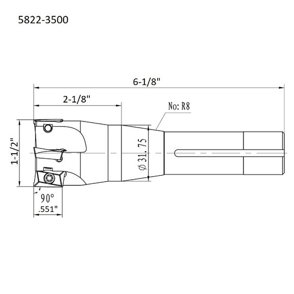 ABS Import Tools 1 1/2 90 DEGREE R8 INDEXABLE END...