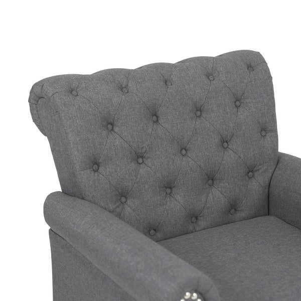 Mid Century Tufted Accent Chair with Arms Nailhead Design Linen Sofa Chair with Wood Legs