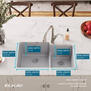 Elkay Quartz Classic Greystone Quartz 33 in. 6040 Double Bowl Undermount Kitchen Sink with Aqua Divide ELGULBO3322GS0