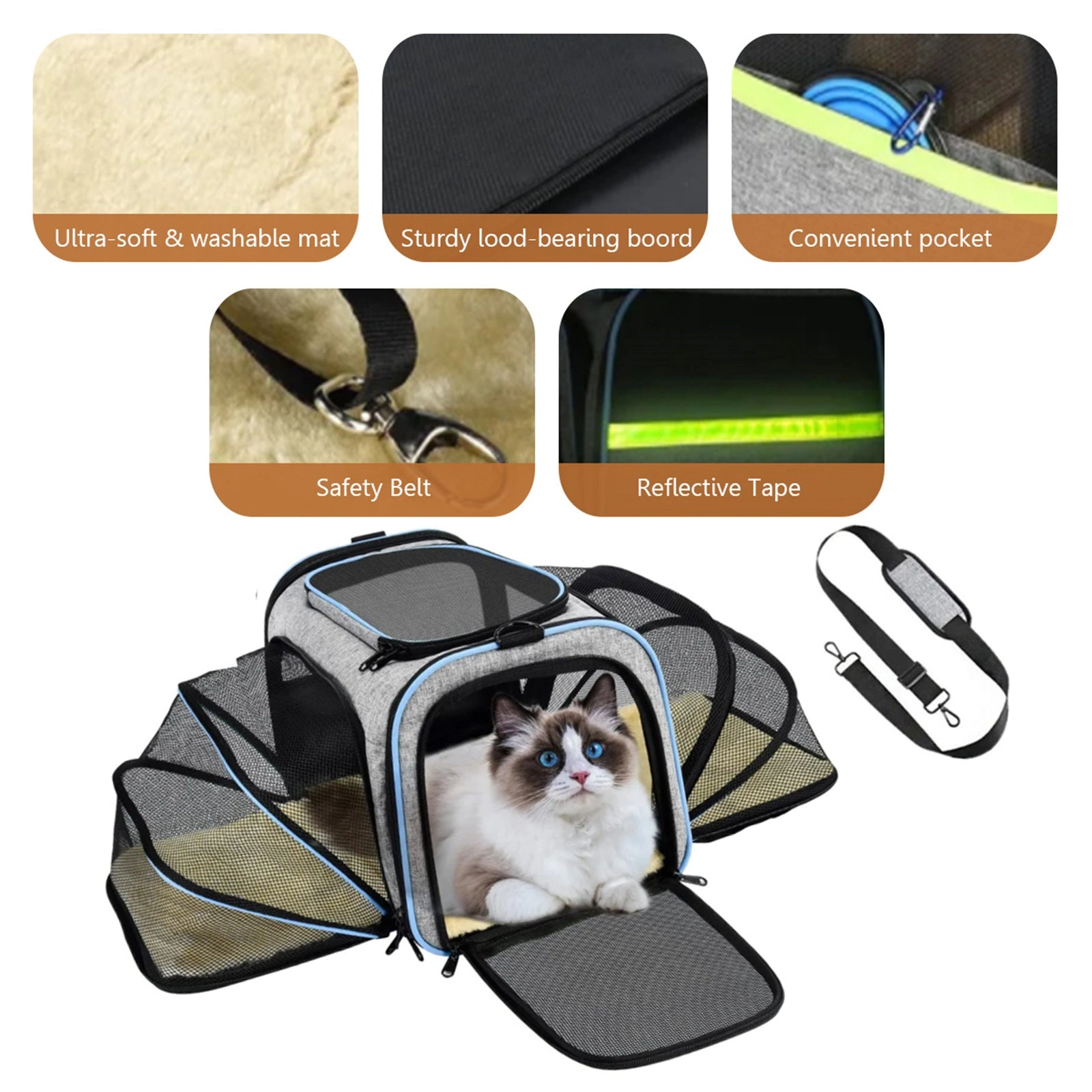 Pet Carrier Airline Approved W/Ventilation， Expandable Foldable Soft-Sided Pet Carrier， Pet Travel Bag for Cats Dogs