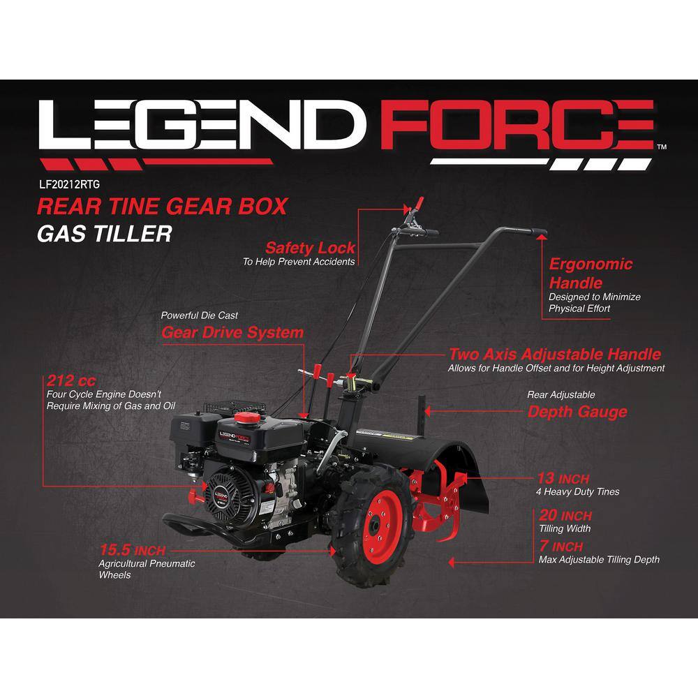 Legend Force 20 in. 212 cc Gas Rear Tine Tiller ForwardReverse LF20212RTG