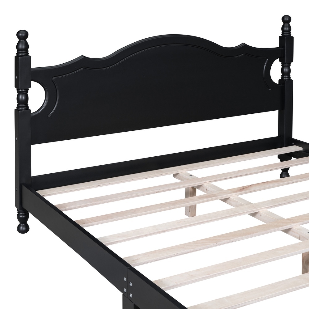 Queen Size Retro Platform Bed Frame with Headboard   Footboard  Black