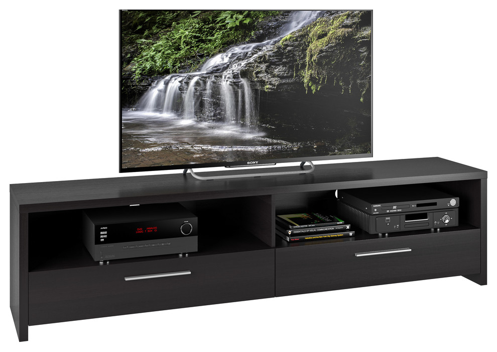 CorLiving Fernbrook TV Stand in Black Faux Wood Grain Finish  for TVs up to 85 quot  Transitional   Entertainment Centers And Tv Stands   by CorLiving Distribution LLC  Houzz